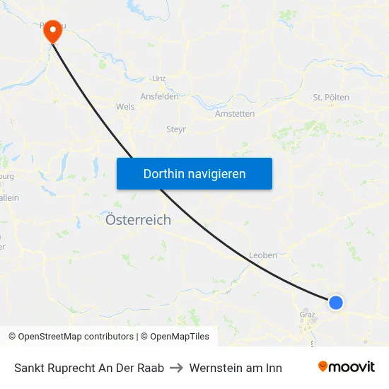 Sankt Ruprecht An Der Raab to Wernstein am Inn map