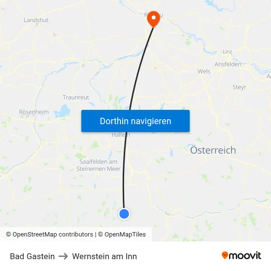 Bad Gastein to Wernstein am Inn map