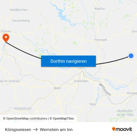 Königswiesen to Wernstein am Inn map