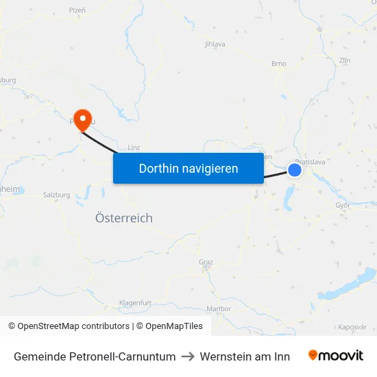 Gemeinde Petronell-Carnuntum to Wernstein am Inn map
