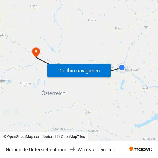 Gemeinde Untersiebenbrunn to Wernstein am Inn map