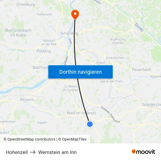 Hohenzell to Wernstein am Inn map