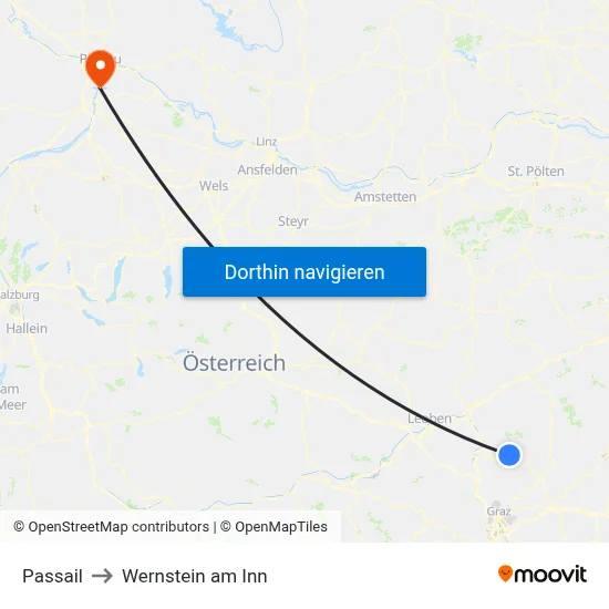 Passail to Wernstein am Inn map