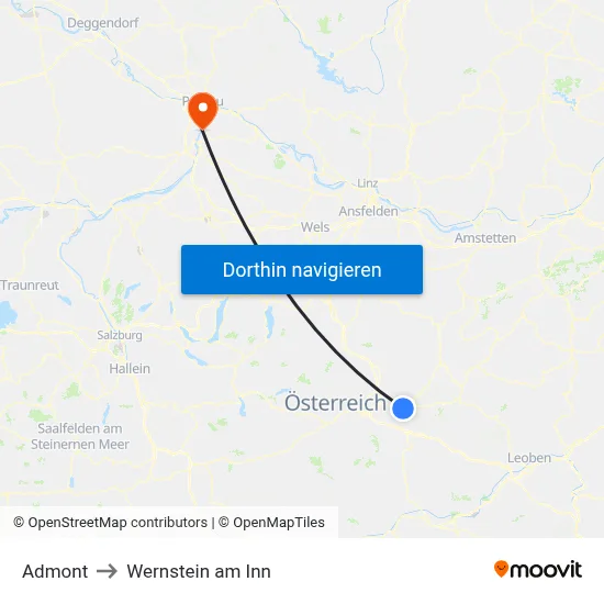 Admont to Wernstein am Inn map