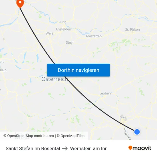 Sankt Stefan Im Rosental to Wernstein am Inn map