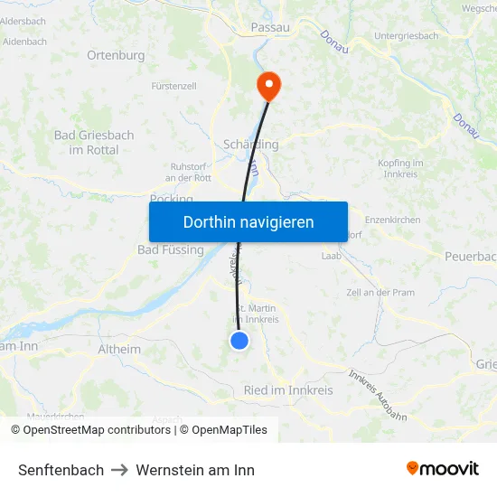 Senftenbach to Wernstein am Inn map