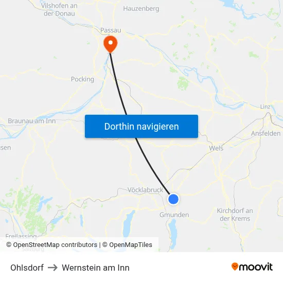 Ohlsdorf to Wernstein am Inn map