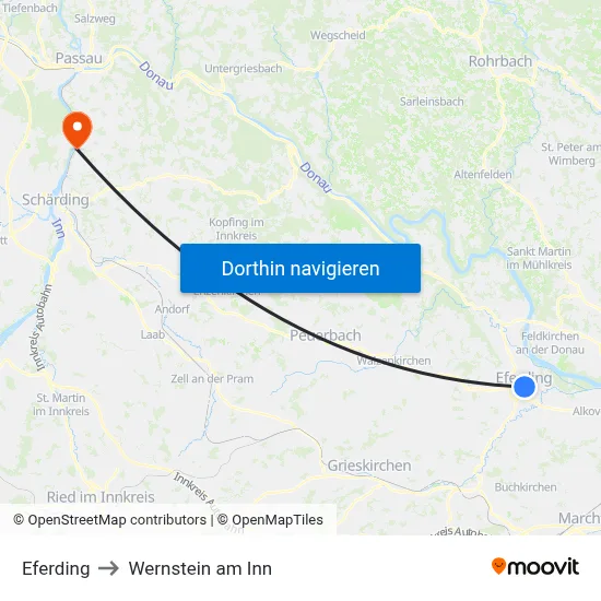 Eferding to Wernstein am Inn map