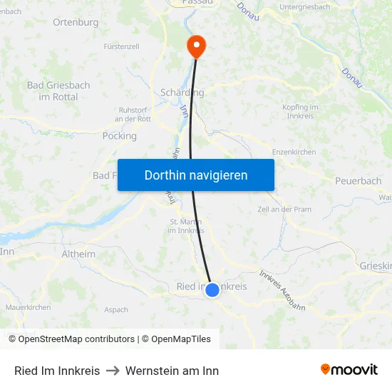 Ried Im Innkreis to Wernstein am Inn map