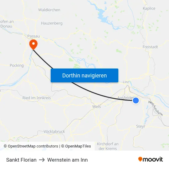 Sankt Florian to Wernstein am Inn map