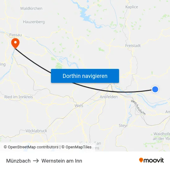 Münzbach to Wernstein am Inn map