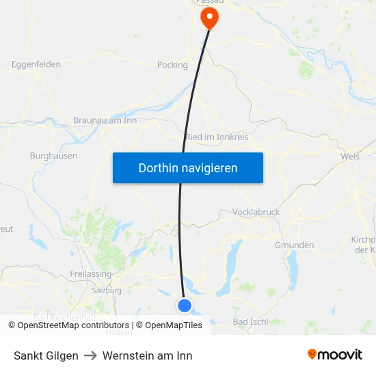 Sankt Gilgen to Wernstein am Inn map