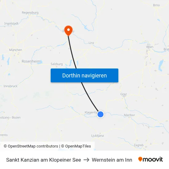Sankt Kanzian am Klopeiner See to Wernstein am Inn map
