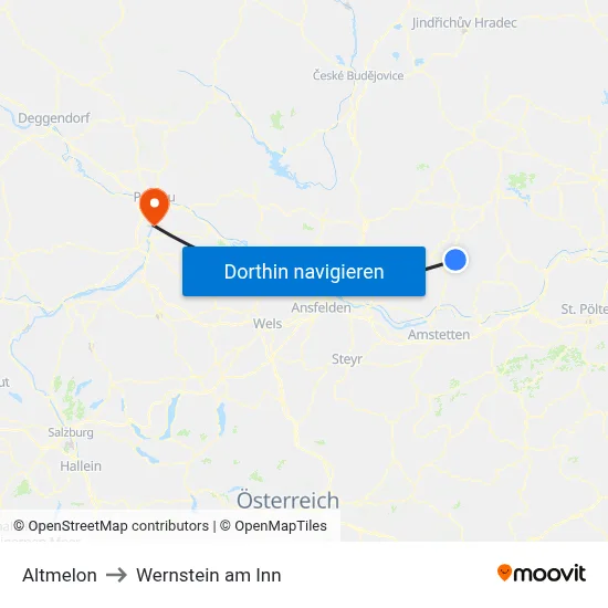 Altmelon to Wernstein am Inn map