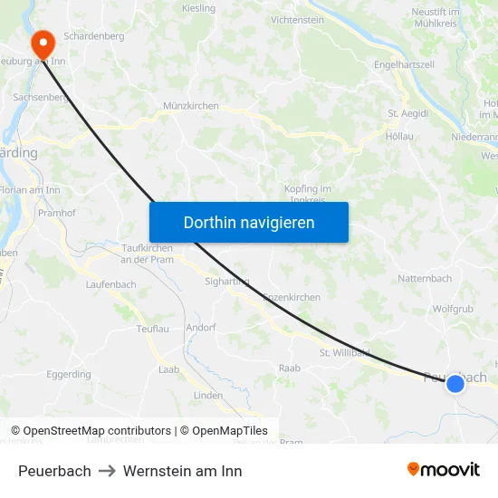 Peuerbach to Wernstein am Inn map