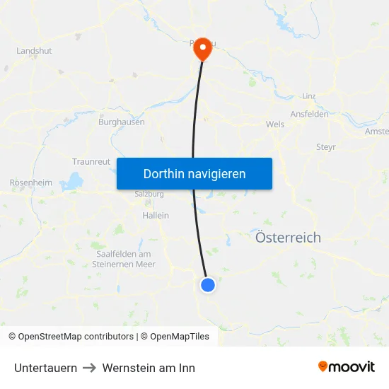 Untertauern to Wernstein am Inn map