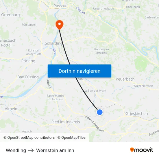Wendling to Wernstein am Inn map
