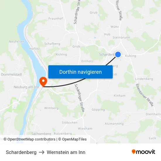 Schardenberg to Wernstein am Inn map