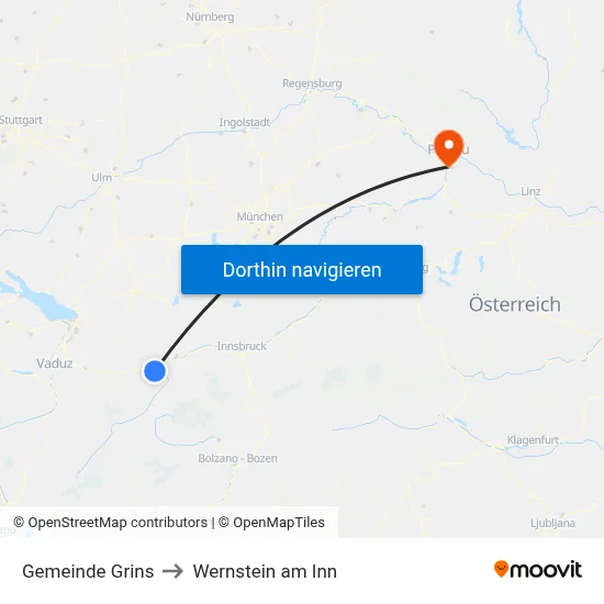 Gemeinde Grins to Wernstein am Inn map