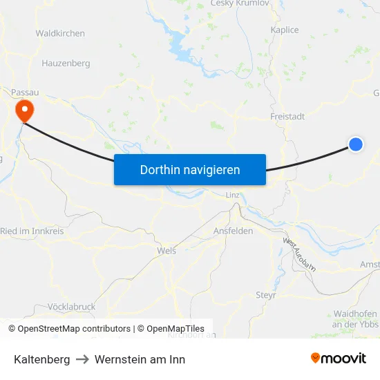 Kaltenberg to Wernstein am Inn map