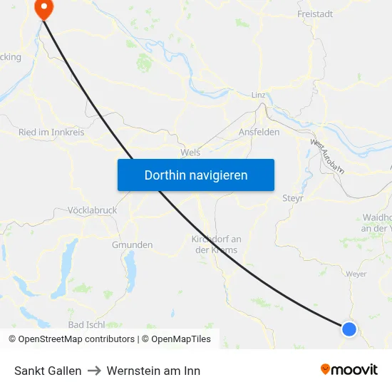Sankt Gallen to Wernstein am Inn map