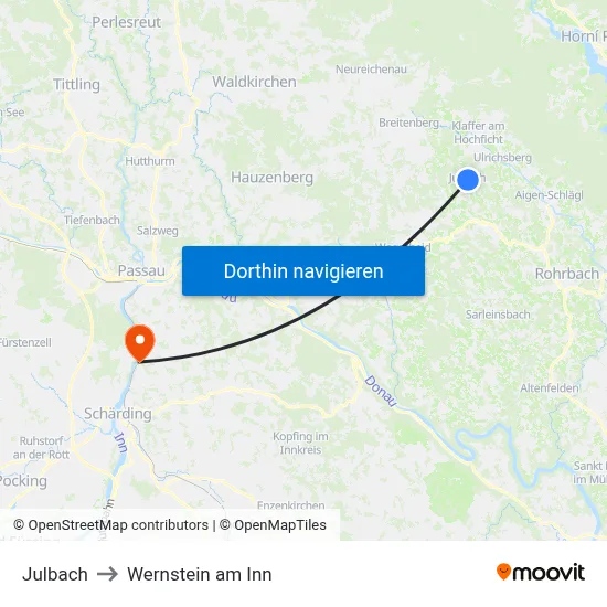 Julbach to Wernstein am Inn map