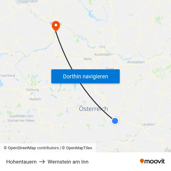Hohentauern to Wernstein am Inn map