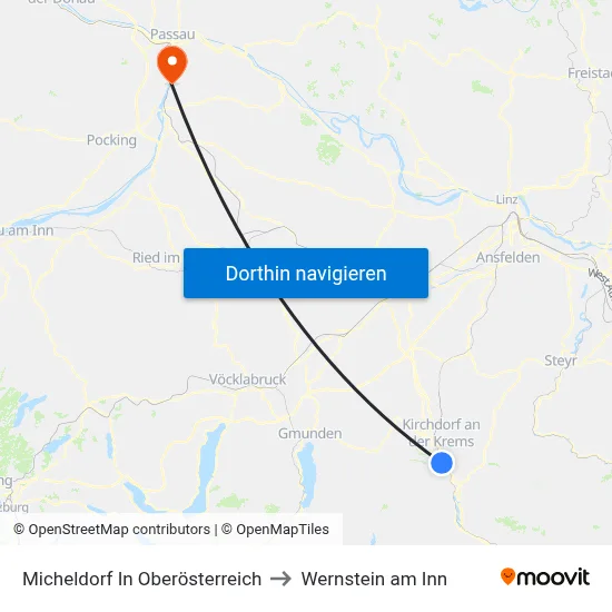 Micheldorf In Oberösterreich to Wernstein am Inn map