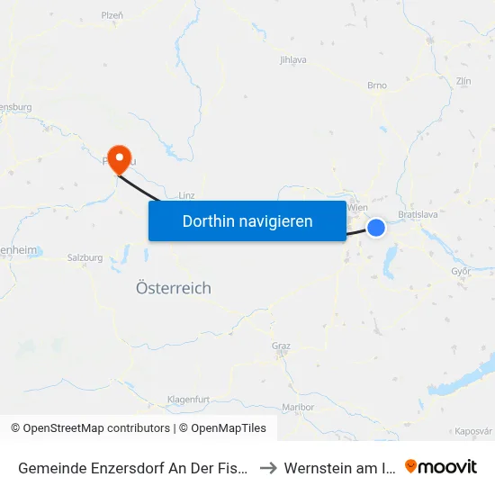 Gemeinde Enzersdorf An Der Fischa to Wernstein am Inn map