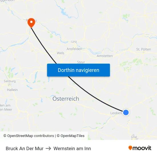Bruck An Der Mur to Wernstein am Inn map