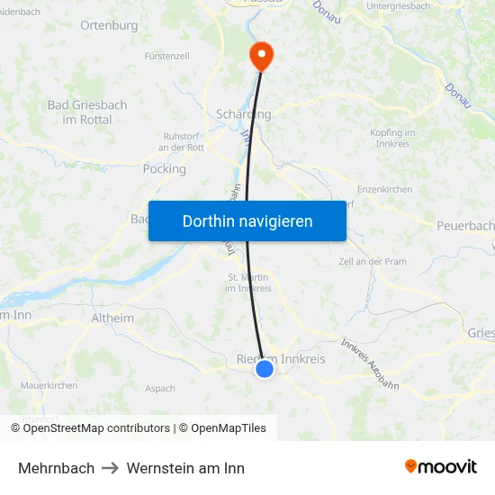 Mehrnbach to Wernstein am Inn map
