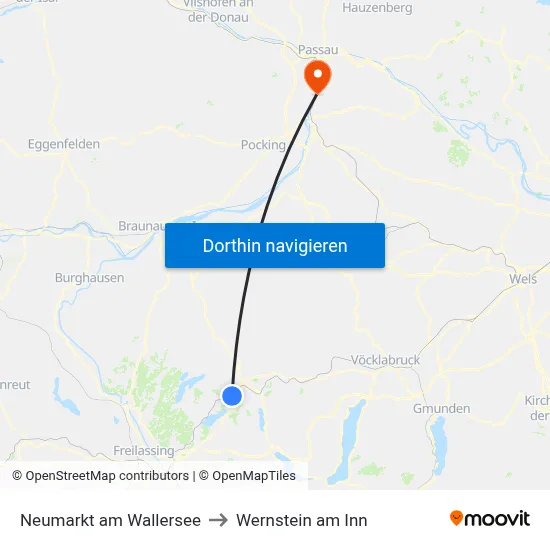 Neumarkt am Wallersee to Wernstein am Inn map
