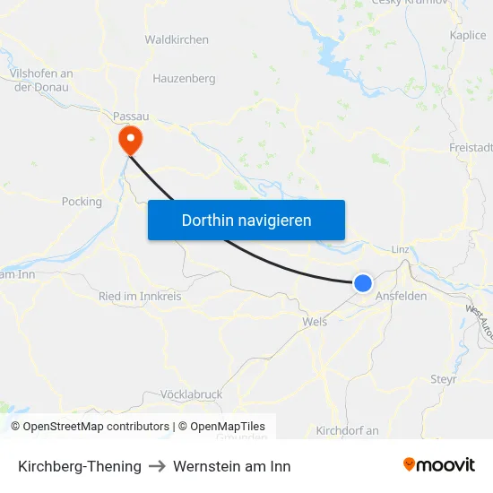 Kirchberg-Thening to Wernstein am Inn map