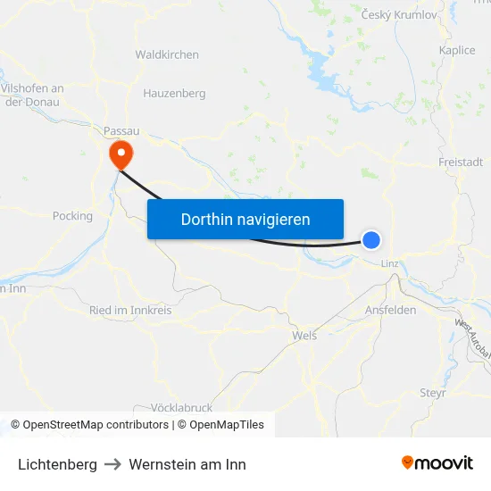 Lichtenberg to Wernstein am Inn map