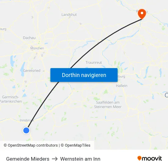 Gemeinde Mieders to Wernstein am Inn map