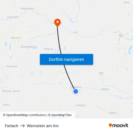 Ferlach to Wernstein am Inn map