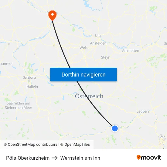 Pöls-Oberkurzheim to Wernstein am Inn map