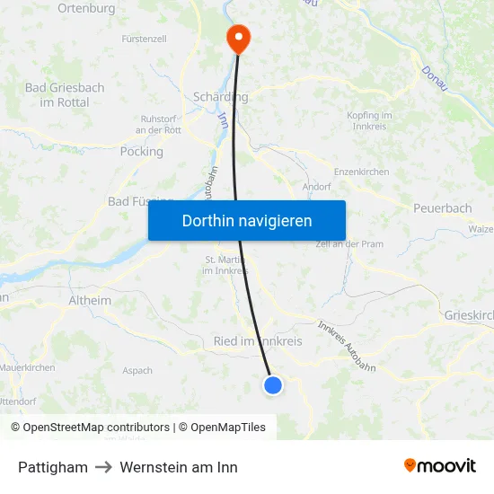 Pattigham to Wernstein am Inn map