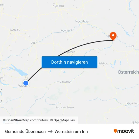 Gemeinde Übersaxen to Wernstein am Inn map