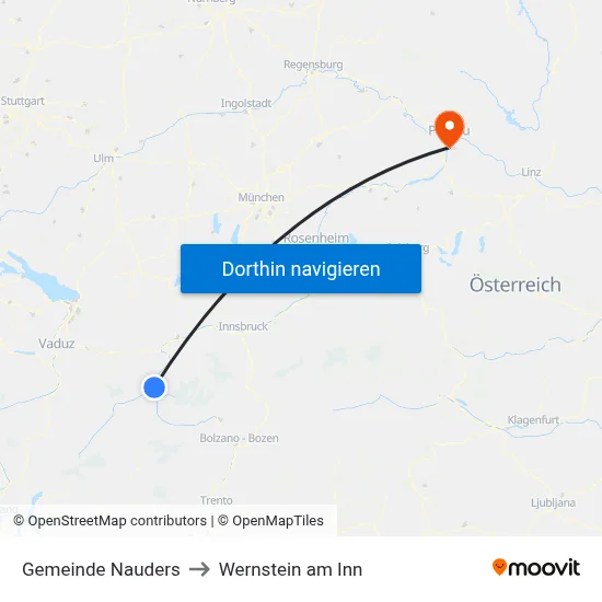 Gemeinde Nauders to Wernstein am Inn map