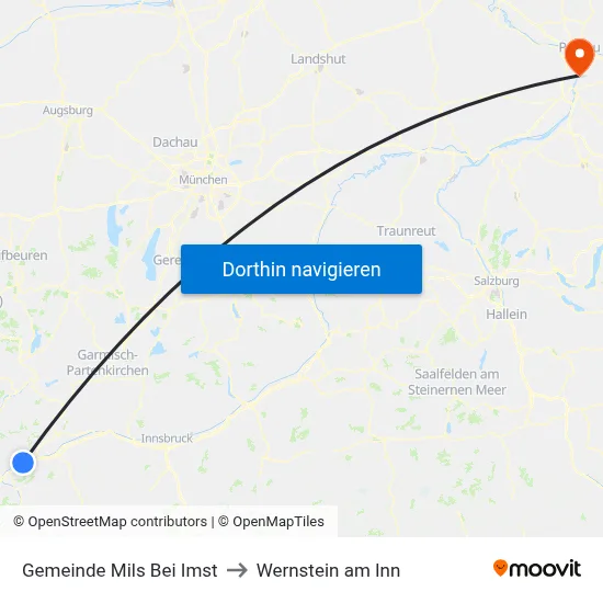 Gemeinde Mils Bei Imst to Wernstein am Inn map