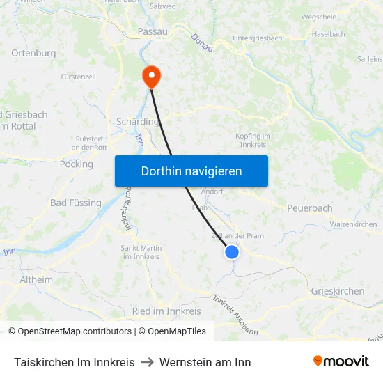 Taiskirchen Im Innkreis to Wernstein am Inn map