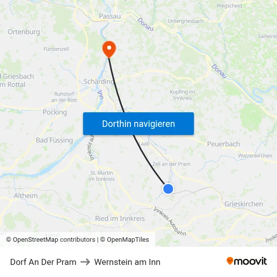 Dorf An Der Pram to Wernstein am Inn map