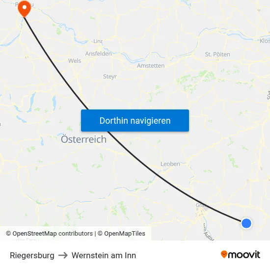 Riegersburg to Wernstein am Inn map