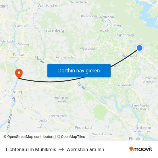 Lichtenau Im Mühlkreis to Wernstein am Inn map