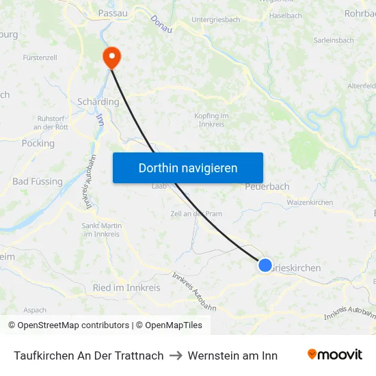 Taufkirchen An Der Trattnach to Wernstein am Inn map