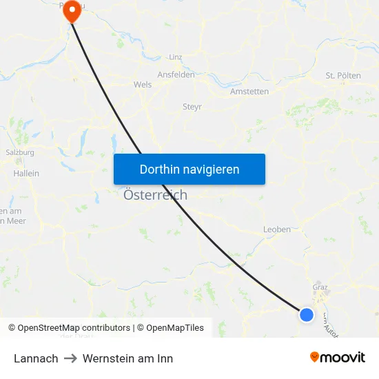 Lannach to Wernstein am Inn map