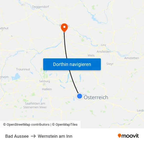 Bad Aussee to Wernstein am Inn map