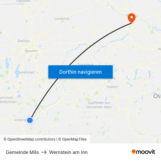 Gemeinde Mils to Wernstein am Inn map
