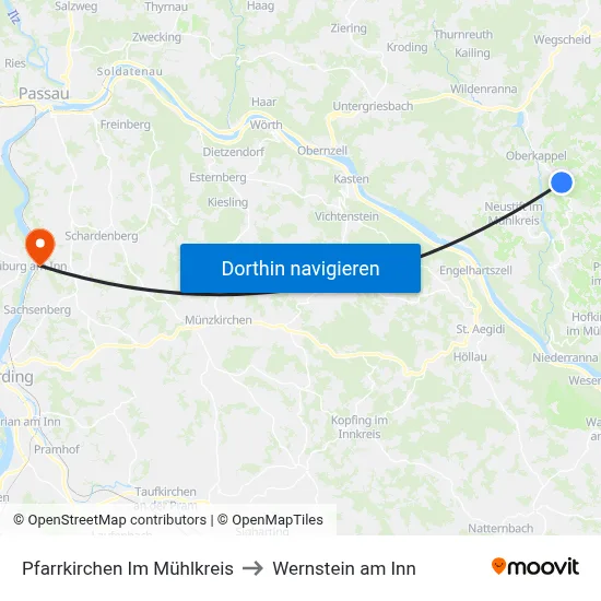 Pfarrkirchen Im Mühlkreis to Wernstein am Inn map